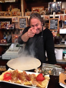 My Argentinean chef starting to make me a delicious crepe at the Market 